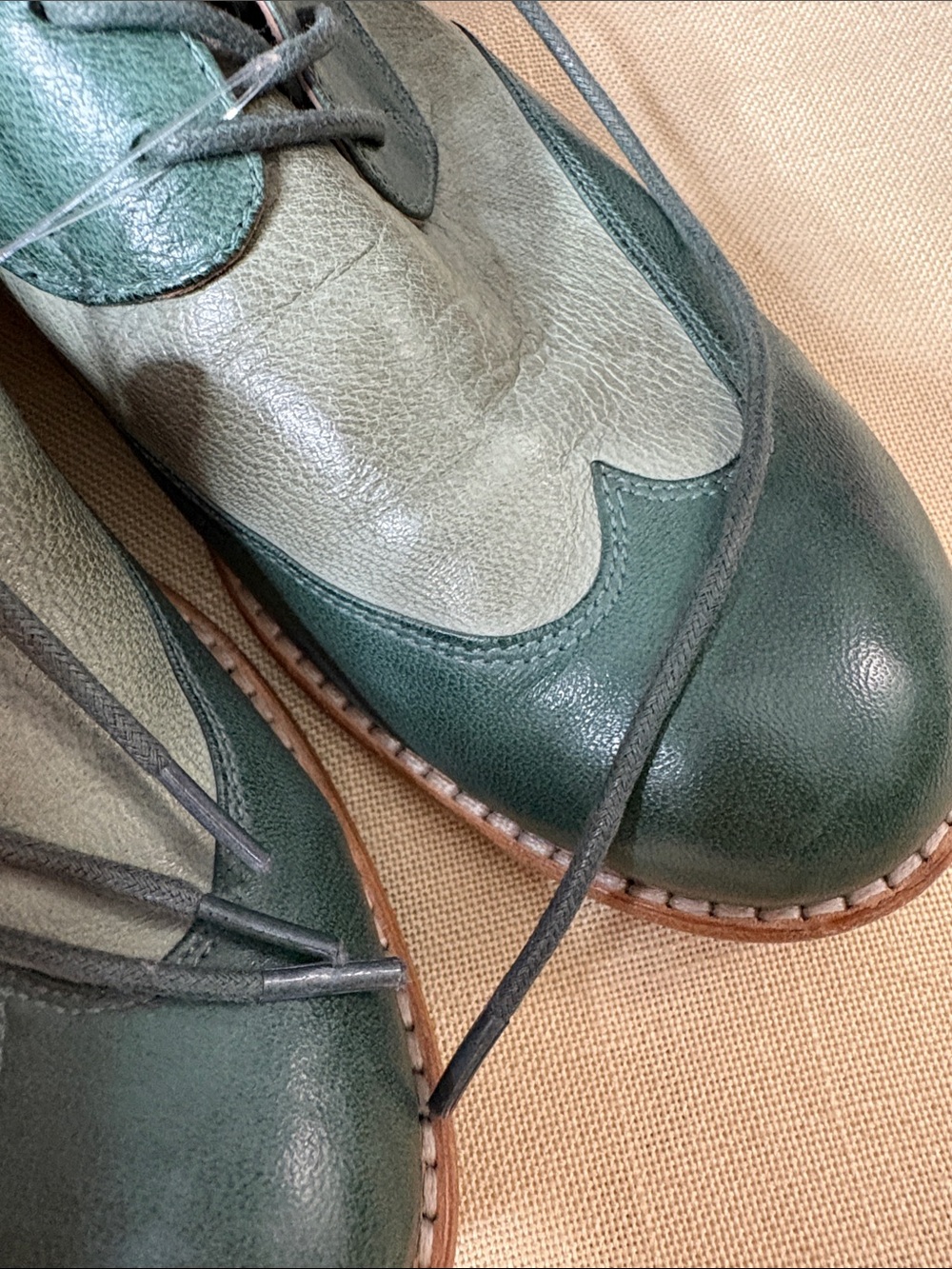 Chocolat Blu Two-Tone Green Wingtip Derby Oxfords - Picture 3 of 8